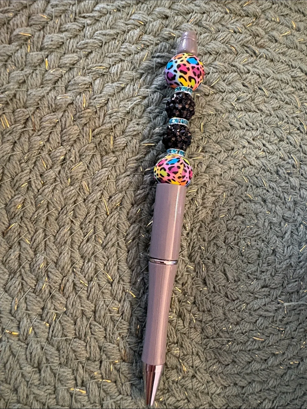 Decorative Pink Purple Ballpoint Pen with Multicolor Leopard Beads